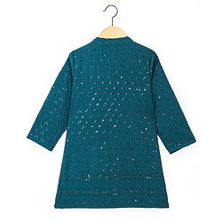 Babyhug Full Sleeves Sequined Embroidered Kurta with Pyjama Set - Teal Blue