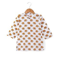 Babyhug 100% Cambric Full Sleeve Elephant Printed Kurta With Solid Dhoti Set - White