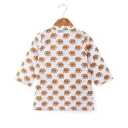 Babyhug 100% Cambric Full Sleeve Elephant Printed Kurta With Solid Dhoti Set - White