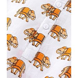 Babyhug 100% Cambric Full Sleeve Elephant Printed Kurta With Solid Dhoti Set - White