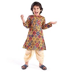 Babyhug 100% Cambric Full Sleeve Printed Kurta With Solid Dhoti Set - Multicolor