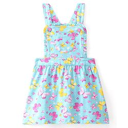 Babyhug Single Jersey Knit Butterfly Printed Frock with Short Sleeves Inner Tee - Blue & Pink