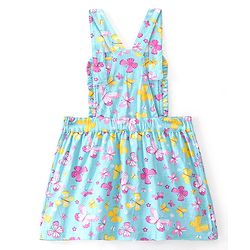 Babyhug Single Jersey Knit Butterfly Printed Frock with Short Sleeves Inner Tee - Blue & Pink
