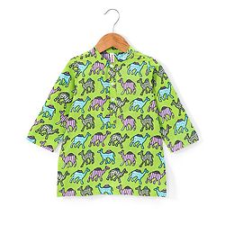 Babyhug Cotton Woven Full Sleeves Camel Printed Kurta Pyjama Set - Green