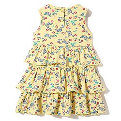 Babyhug 100% Cotton Knit Butterfly Printed Frock with Full Sleeves Denim Jacket - Yellow