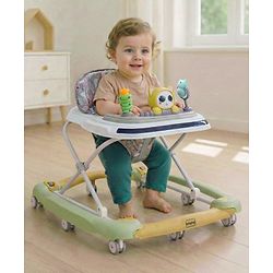 Babyhug Bunny Face 2 In 1 Walker Cum Rocker With 3 Level Adjustable Height & Musical Play Tray With Light -Blue| Adjustable Soft Cushion Seat| Smooth Swivel Wheels| Removable Toy Tray| Compact Fold