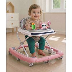Babyhug Bunny Face 2 In 1 Walker Cum Rocker With 3 Level Adjustable Height & Musical Play Tray With Light -Blue| Adjustable Soft Cushion Seat| Smooth Swivel Wheels| Removable Toy Tray| Compact Fold