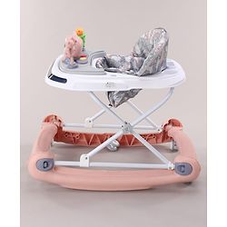 Babyhug Bunny Face 2 In 1 Walker Cum Rocker With 3 Level Adjustable Height & Musical Play Tray With Light -Blue| Adjustable Soft Cushion Seat| Smooth Swivel Wheels| Removable Toy Tray| Compact Fold