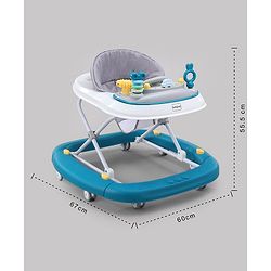 Babyhug 2 In 1 Multifunctional Baby Walker Cum Rocker With 3 Level Height Adjustment & Musical Play Tray - Blue