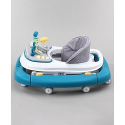 Babyhug 2 In 1 Multifunctional Baby Walker Cum Rocker With 3 Level Height Adjustment & Musical Play Tray - Blue