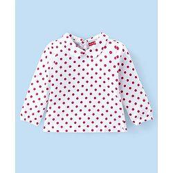 Babyhug Cotton  Knit Full Sleeves Top with Skirt Floral  Printed - Red