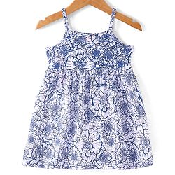 Babyhug Knit Full Sleeves Solid Jacket with Frill Detailing & Floral Printed Frock - Navy Blue & White