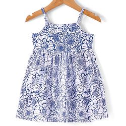 Babyhug Knit Full Sleeves Solid Jacket with Frill Detailing & Floral Printed Frock - Navy Blue & White
