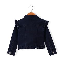 Babyhug Knit Full Sleeves Solid Jacket with Frill Detailing & Floral Printed Frock - Navy Blue & White