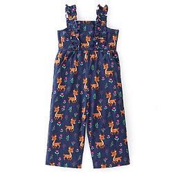 Babyhug 100% Cotton Knit Sleeveless Dungaree with Floral Print - Navy Blue