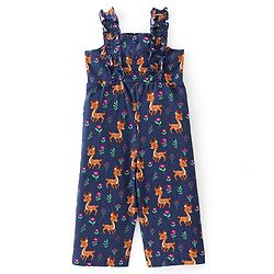 Babyhug 100% Cotton Knit Sleeveless Dungaree with Floral Print - Navy Blue