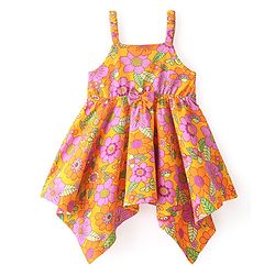 Babyhug Sleeveless Floral Printed Frock with Jacket - Orange