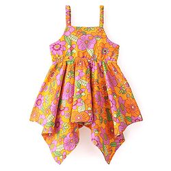 Babyhug Sleeveless Floral Printed Frock with Jacket - Orange
