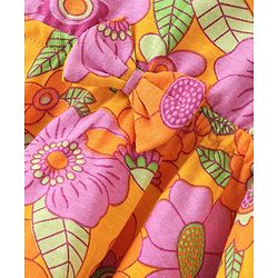 Babyhug Sleeveless Floral Printed Frock with Jacket - Orange