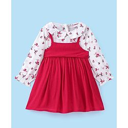 Babyhug 100% Viscose Rayon Woven Full Sleeves Floral Printed Frock with Sling Bag - Red