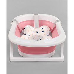 Babyhug Foldable Bath Tub with Printed Cushion - Pink