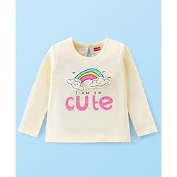 Babyhug Cotton Knit Full Sleeves T-Shirt with Rainbow Graphic Print - Off White