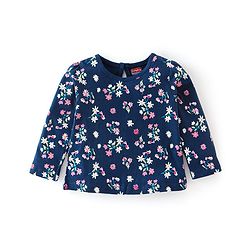 Babyhug Cotton Knit Full Sleeves T-Shirt Floral Print - Navy Blue