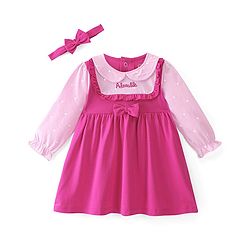 Babyhug Cotton Knit Full Sleeves Frock with Headband & Bow Applique - Pink