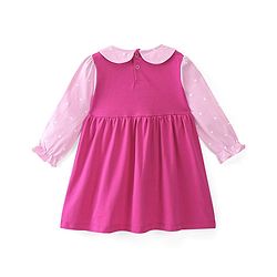 Babyhug Cotton Knit Full Sleeves Frock with Headband & Bow Applique - Pink