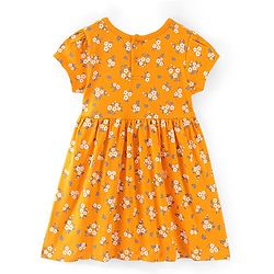 Babyhug Cotton Knit Half Sleeves Floral Print Frock with Bloomer & Headband - Yellow