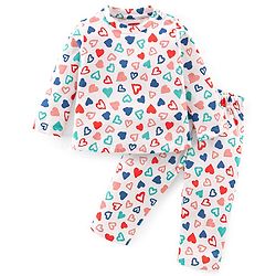 Babyhug Interlock Cotton Knit Full Sleeves Heat Print Night Suit - White