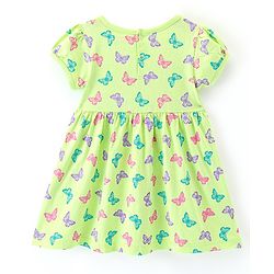 Babyhug Cotton Knit Half Sleeves Frock with Bloomer & Headband Butterfly Printed - Green
