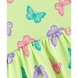 Babyhug Cotton Knit Half Sleeves Frock with Bloomer & Headband Butterfly Printed - Green