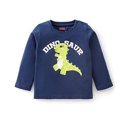 Babyhug Cotton Knit Full Sleeves Dino Graphics Printed  T-Shirt - Navy Blue
