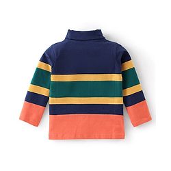 Babyhug Cotton Knit Full Sleeves Striped Skivi T-Shirt - Navy Blue & Orange