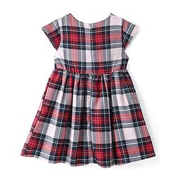 Babyhug Woven Yard Dyed Half Sleeves Checks Frock with Bow Applique - Red