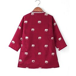 Babyhug Woven Full Sleeves Foil Printed Kurta & Pyjama Set - Maroon & White