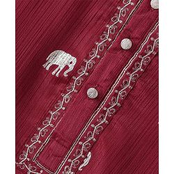 Babyhug Woven Full Sleeves Foil Printed Kurta & Pyjama Set - Maroon & White