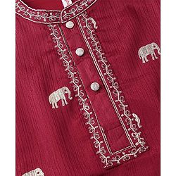 Babyhug Woven Full Sleeves Foil Printed Kurta & Pyjama Set - Maroon & White