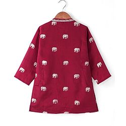 Babyhug Woven Full Sleeves Foil Printed Kurta & Pyjama Set - Maroon & White