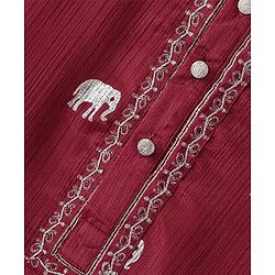 Babyhug Woven Full Sleeves Foil Printed Kurta & Pyjama Set - Maroon & White