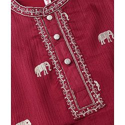 Babyhug Woven Full Sleeves Foil Printed Kurta & Pyjama Set - Maroon & White