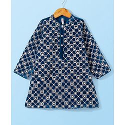 Babyhug Full Sleeves Sequined Embroidered Kurta with Pyjama Set - Teal