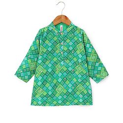 Babyhug Full Sleeves Printed with Sequenced Embroidered Kurta & Pyjama Set - Green