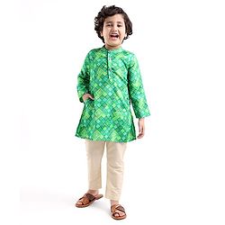 Babyhug Full Sleeves Printed with Sequenced Embroidered Kurta & Pyjama Set - Green