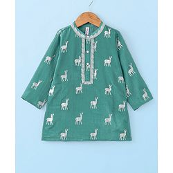 Babyhug Full Sleeves Rendier Print & Embroidered Kurta with Solid Pyjama Set-Teal