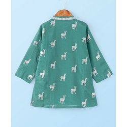 Babyhug Full Sleeves Rendier Print & Embroidered Kurta with Solid Pyjama Set-Teal