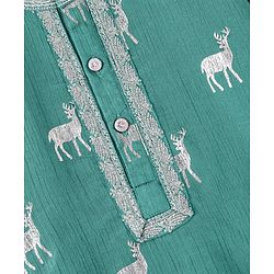 Babyhug Full Sleeves Rendier Print & Embroidered Kurta with Solid Pyjama Set-Teal