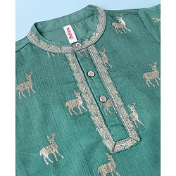 Babyhug Full Sleeves Rendier Print & Embroidered Kurta with Solid Pyjama Set-Teal