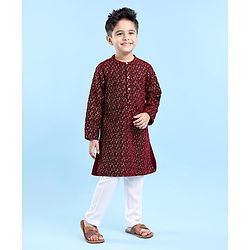 Babyhug Full Sleeves Sequined Embroidered Kurta Pyjama Set - Maroon